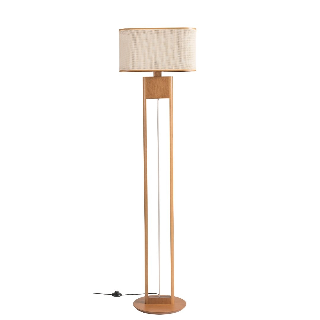 Coluna Madelustre Elíptico Madeira Castanho e Cúpula de Palha Sintética 1L E27 1670mm 3286