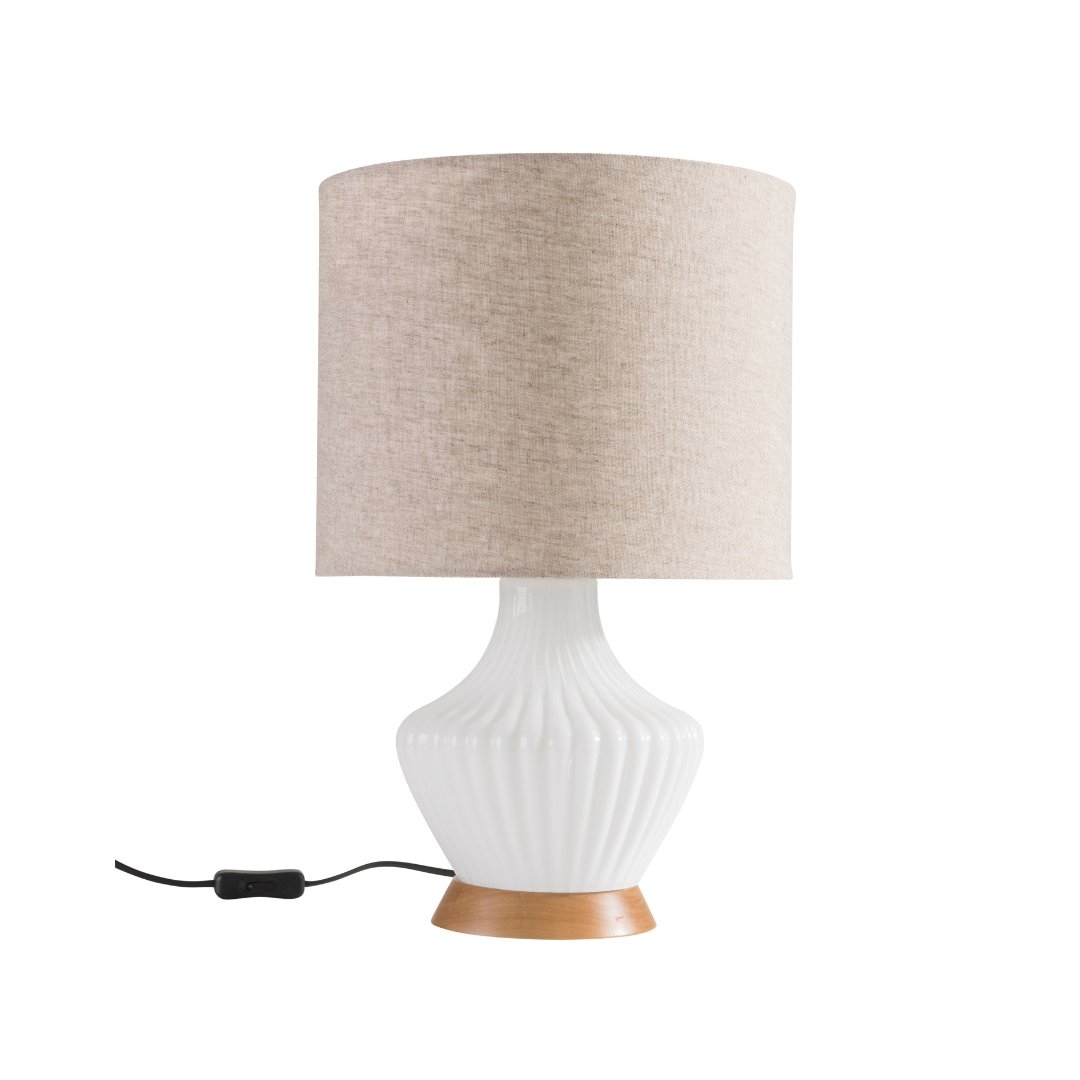 Abajur Madelustre Trento Vidro e Cúpula de Tecido Cru 1L E27 Ø300x560mm 3288CT