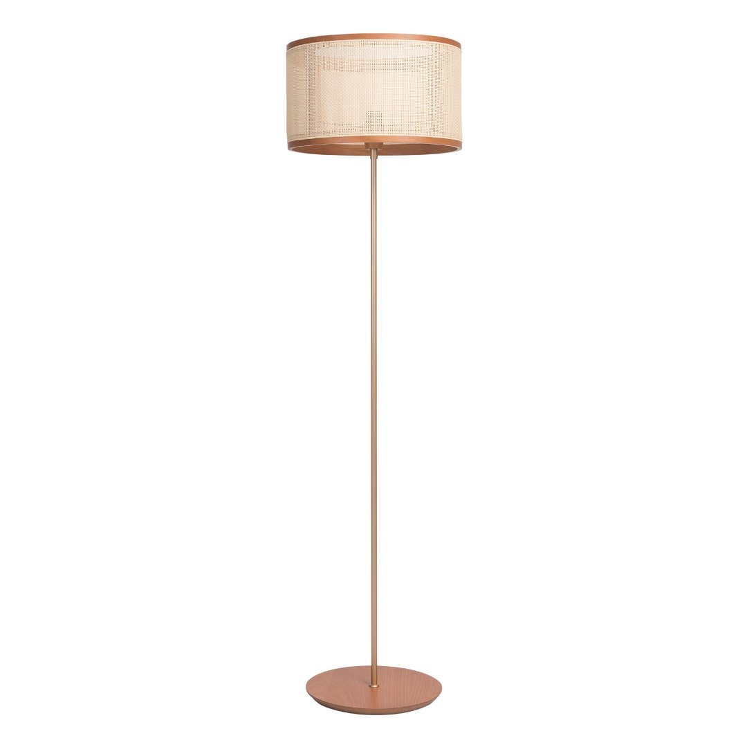 Coluna Madelustre Slim Cúpula Palha Sintética e Metal Dourado 1L E27 Ø420x1600mm 3042/87