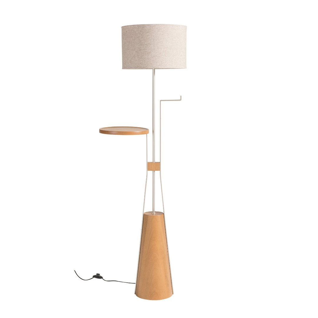 Luminária de Piso Madelustre com Mesa Nature Cúpula Tecido 1L E27 1650mm 3277