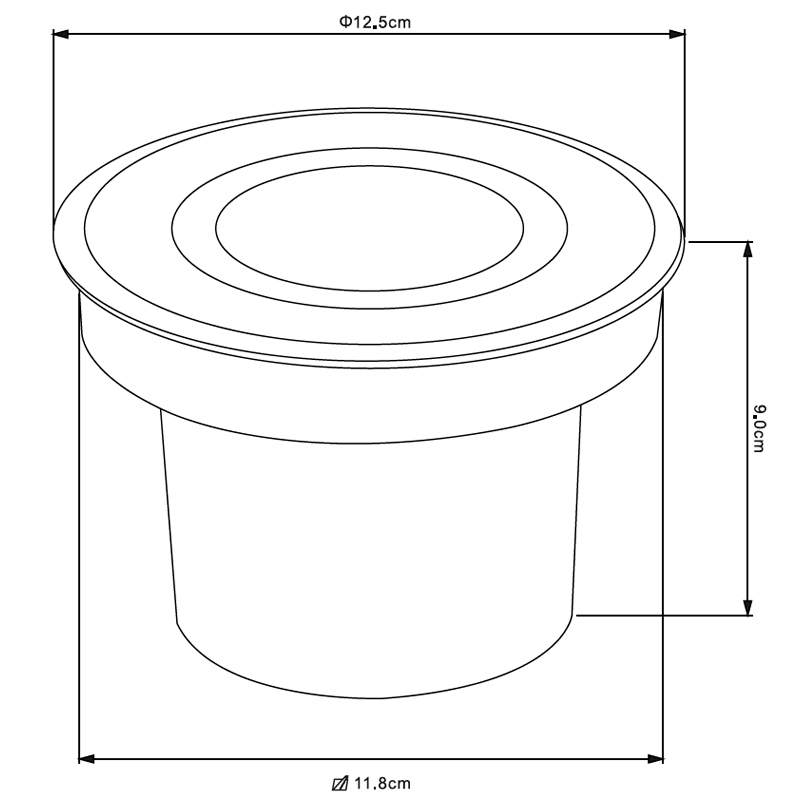 Embutido de Solo Nordecor Senf 15 watts 12° 2700K IP67 Preto Bivolt Ø125x90mm 6845