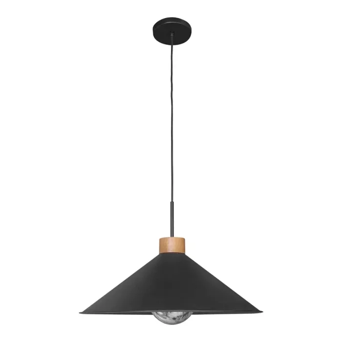 Pendente Madelustre Cônico Celeiro Madeira Castanho e Metal Preto 1L E27 Ø450mm 3325