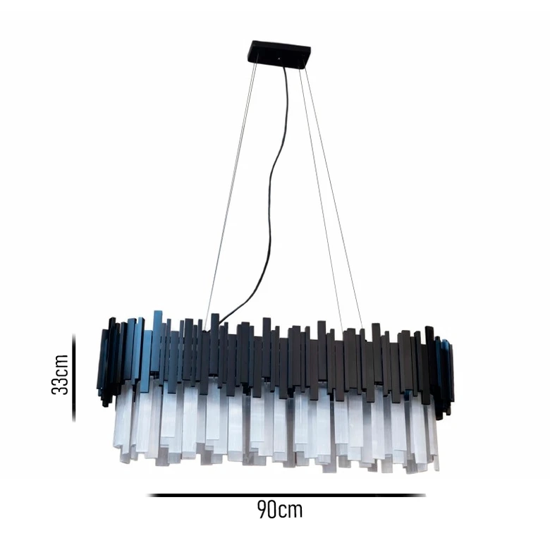 Lustre Skylight Fancy Preto e Pedras Selenitas 9L G9 Bivolt 900x330x300mm SKY-3013-1LS-PT