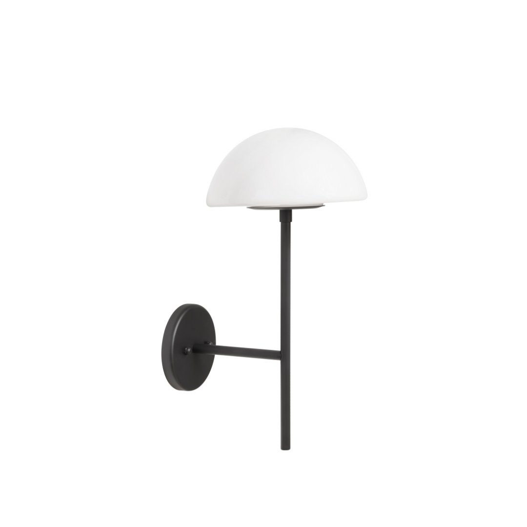 Arandela Madelustre Tocheiro Meia Esfera Metal Preto e Globo Leitoso Brilho 1L G9 200mm 3232PT