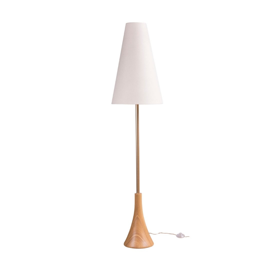 Luminária de Piso Madelustre Sequioa Madeira Natural e Cúpula Linho Cru 1L E27 Ø380x1750mm 3399NA