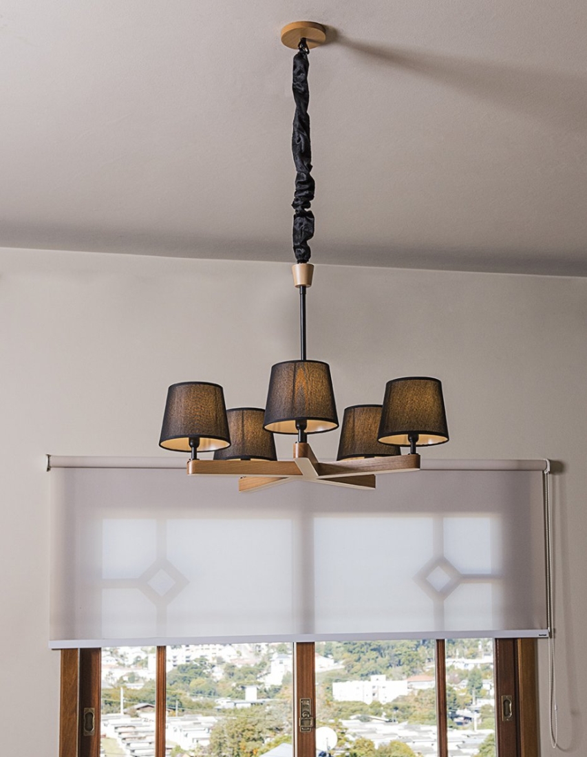 Lustre Madelustre Yasmin Madeira e Cúpula Cotton Black 4L E14 Ø700mm 3058