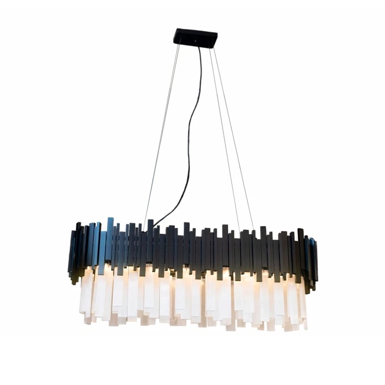 Lustre Skylight Fancy Preto e Pedras Selenitas 9L G9 Bivolt 900x330x300mm SKY-3013-1LS-PT