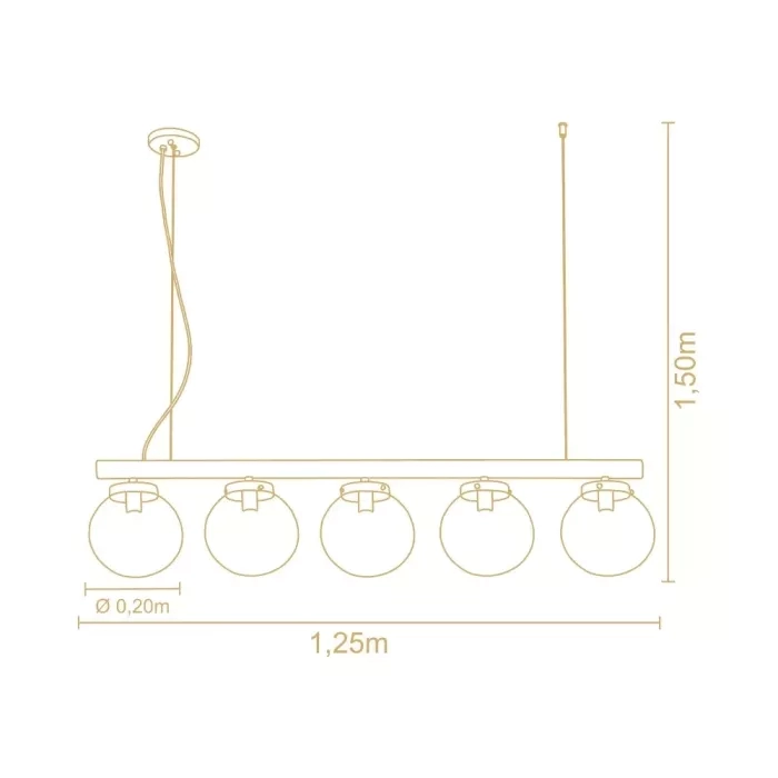 Pendente Madelustre Vintage 5L E27 Esferas de Ø200mm 1250mm 3176