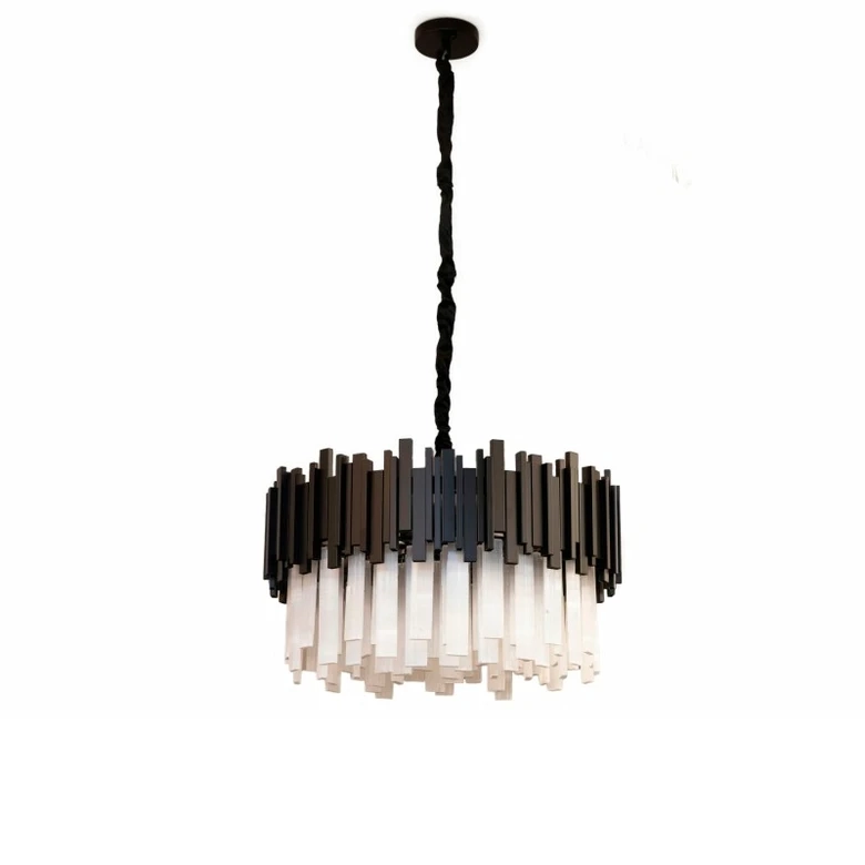Lustre Skylight Fancy Dourado e Pedras Selenitas 12L G9 Bivolt Ø600x190x330mm SKY-3013SL-PT