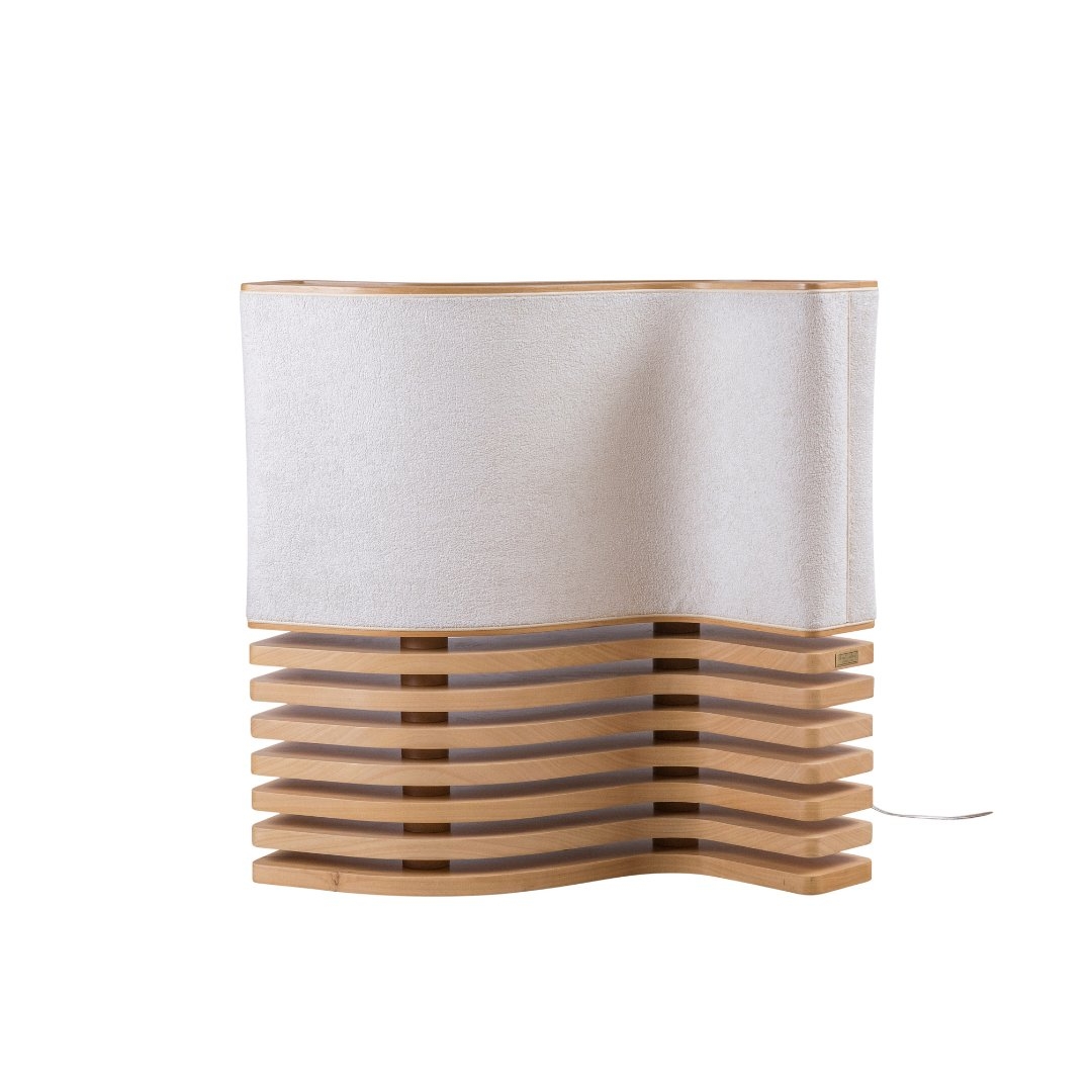 Luminária de Mesa Madelustre Copan Madeira Natural e Cúpula Linho Cru 1L E27 680x700mm 3395NA