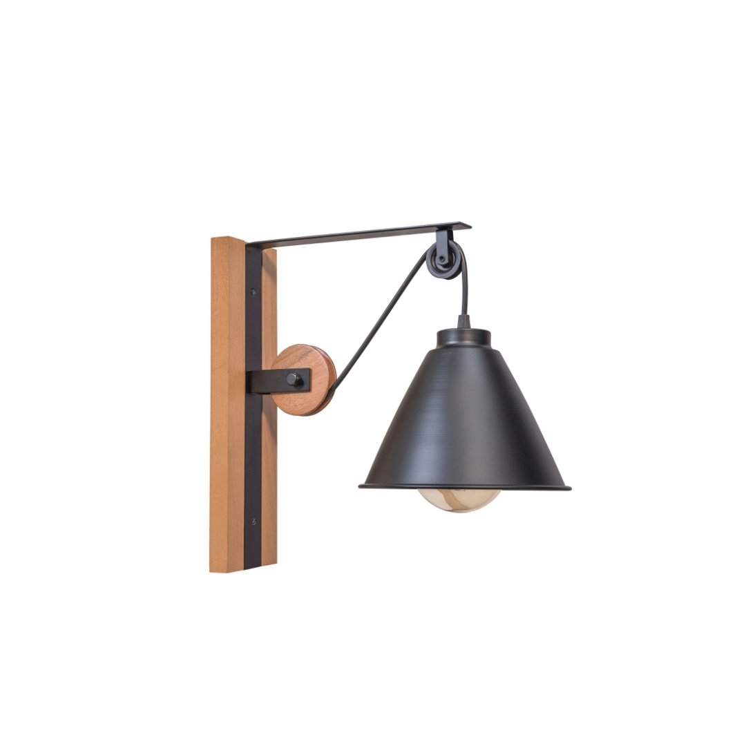Arandela Madelustre Celeiro Madeira Castanho e Metal Preto 1L E27 350mm 3261