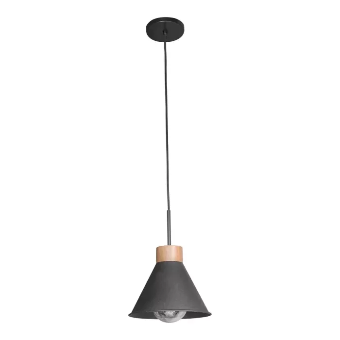 Pendente Madelustre Cônico Celeiro Madeira Castanho e Metal Preto 1L E27 Ø200mm 3323