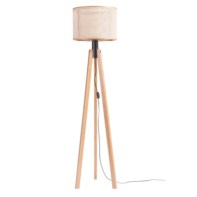 Luminária de Piso Madelustre Trippé Apollo Madeira Castanho e Palha Sintética 1L E27 1620mm 3268CT