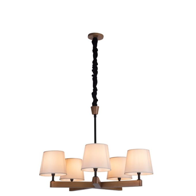 Lustre Madelustre Yasmin Madeira e Cúpula Algodão Cru 5L E14 Ø700mm 3058