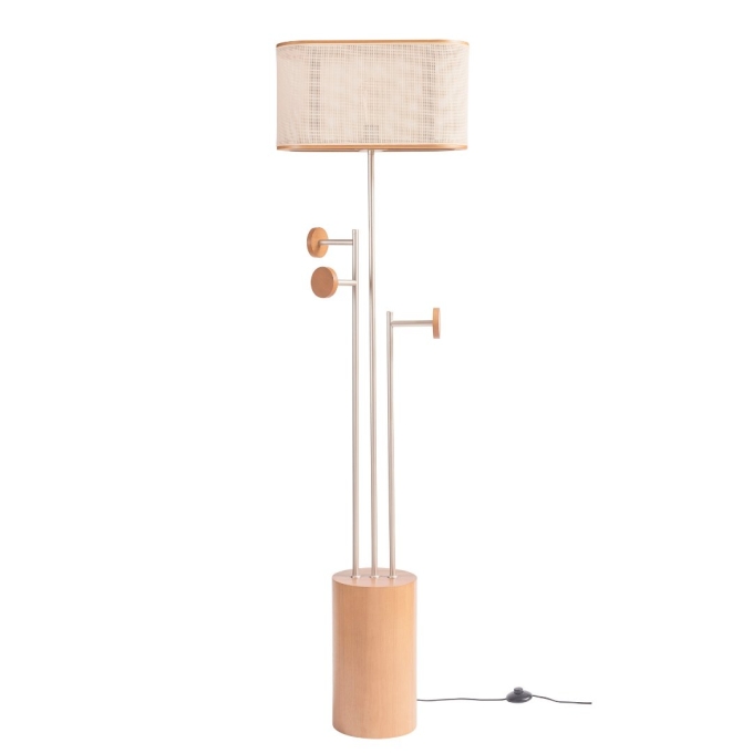 Coluna Madelustre Cabideiro Elíptico Madeira Castanho e Cúpula de Palha Sintética 1L E27 1670mm 3276