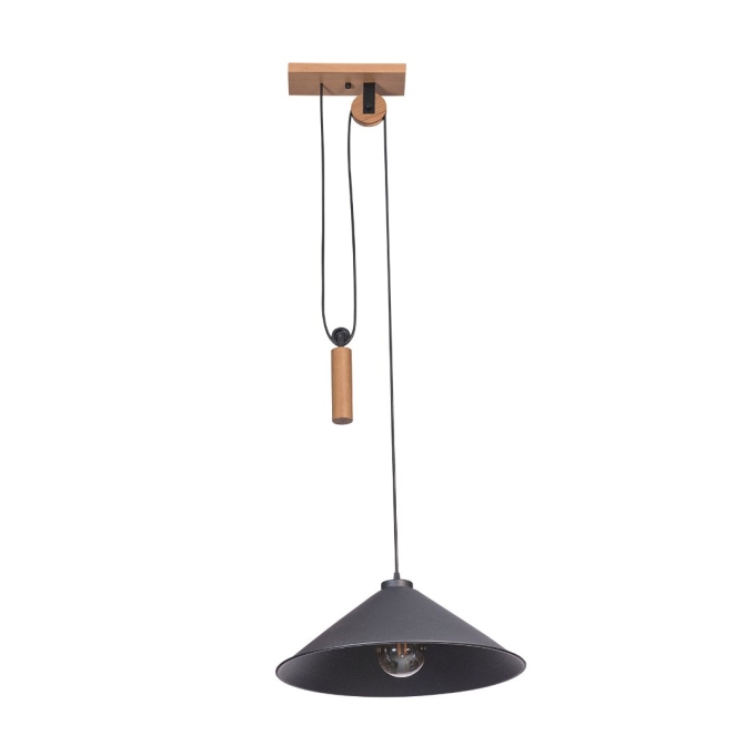 Pendente Madelustre Celeiro Madeira Castanho e Metal Preto 1L E27 Ø450mm 3260
