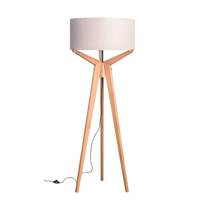 Luminária de Piso Madelustre Navi Trippé Madeira e Cúpula de Tecido 1L E27 Ø650x1740mm 3148