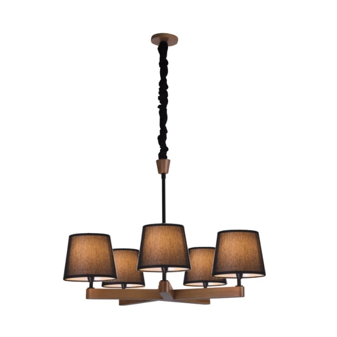 Lustre Madelustre Yasmin Madeira e Cúpula Cotton Black 4L E14 Ø700mm 3058