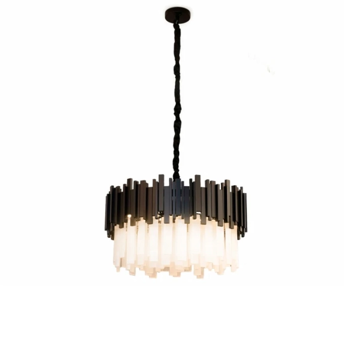 Lustre Skylight Fancy Dourado e Pedras Selenitas 12L G9 Bivolt Ø600x190x330mm SKY-3013SL-PT