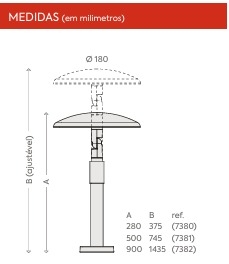 Poste Balizador Interlight Pilz Preto 8 watts IRC90 IP65 2700K Bivolt Ø180mm Altura Regulável  900-1435mm 7382