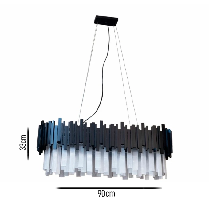 Lustre Skylight Fancy Preto e Pedras Selenitas 9L G9 Bivolt 900x330x300mm SKY-3013-1LS-PT