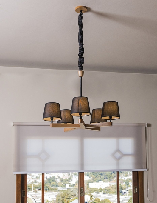 Lustre Madelustre Yasmin Madeira e Cúpula Cotton Black 4L E14 Ø700mm 3058