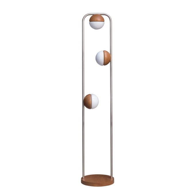 Luminária de Piso Madelustre Sintonia Madeira Castanho e Metal Champagne 3L G9 1730mm 3223CH
