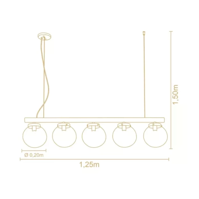 Pendente Madelustre Vintage 5L E27 Esferas de Ø200mm 1250mm 3176