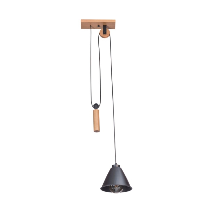 Pendente Madelustre Celeiro Madeira Castanho e Metal Preto 1L E27 Ø200mm 3258