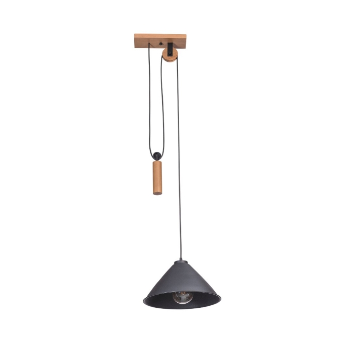 Pendente Madelustre Celeiro Madeira Castanho e Metal Preto 1L E27 Ø300mm 3259