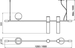 Pendente Usina Vittu 2L MR16 + 1L E27 G45 140X1200X300mm 16845/120