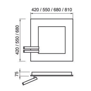 Plafon Arandela Usina Pegasus Retangular 66,4 watts 3000K com 2 Spots Beer 420x420x75mm 19475/42LED3