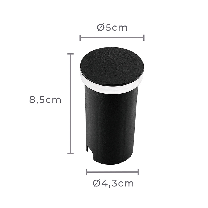 Embutido de Solo Nordecor Siva Redondo 1 watts IP67 3000K Preto Bivolt Ø50x85mm 6580