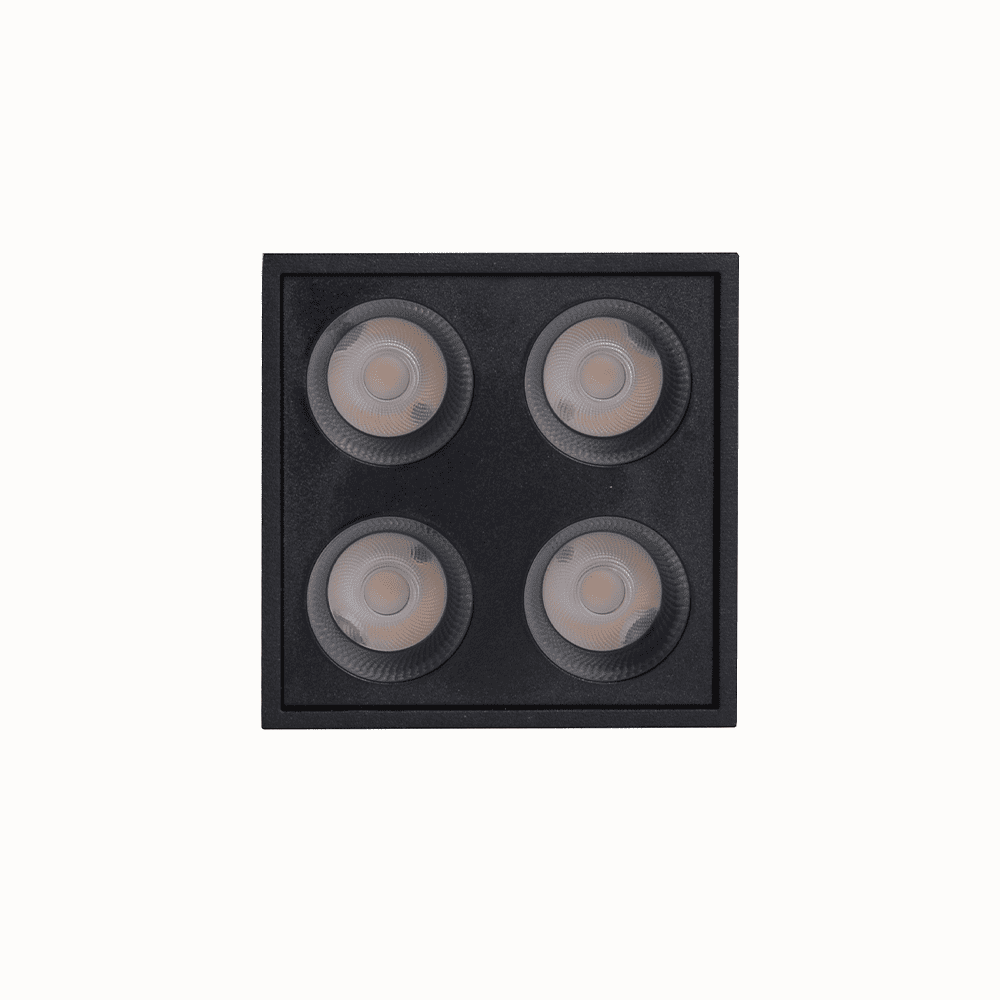 Spot Sobrepor Nordecor Downlight Powerus 4 Focos 8 watts 4000K Preto IRC90 35° Bivolt 66x66x71mm 6809