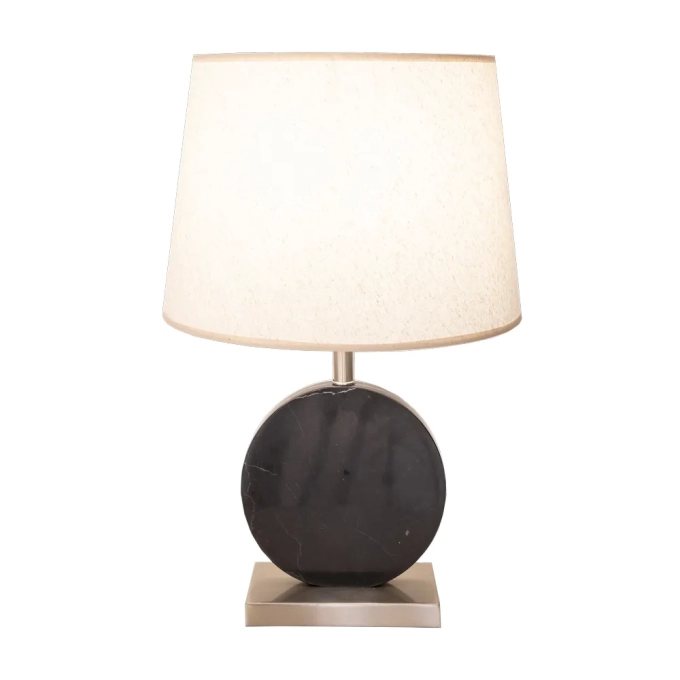Base p/ Abajur Bella Biagio Metal Niquelado e Mármore Preto 1L E27 Ø220x370mm GL016BN (Sem Cúpula)