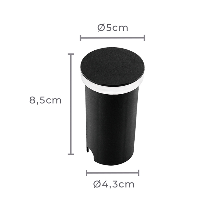 Embutido de Solo Nordecor Siva Redondo 1 watts IP67 3000K Preto Bivolt Ø50x85mm 6580