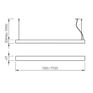Pendente Usina Régua Turim Iluminação Direta e Indireta 50 watts 1150x30x47mm 19545/115LED