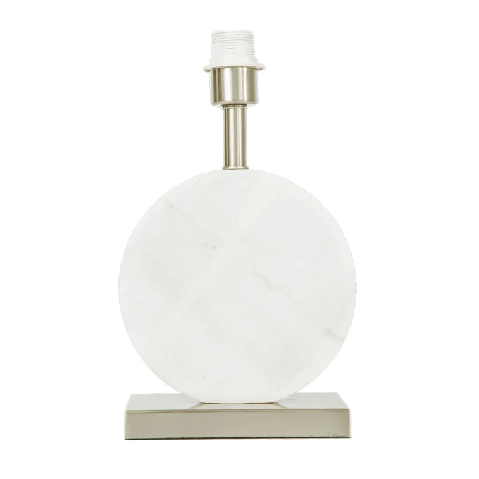 Base p/ Abajur Bella Biagio Metal Níquel e Mármore Branco 1L E27 Ø220x370mm GL016WN (Sem Cúpula)