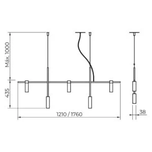 Pendente Usina Barão 7L MR11 381X1760X435mm 16815/7