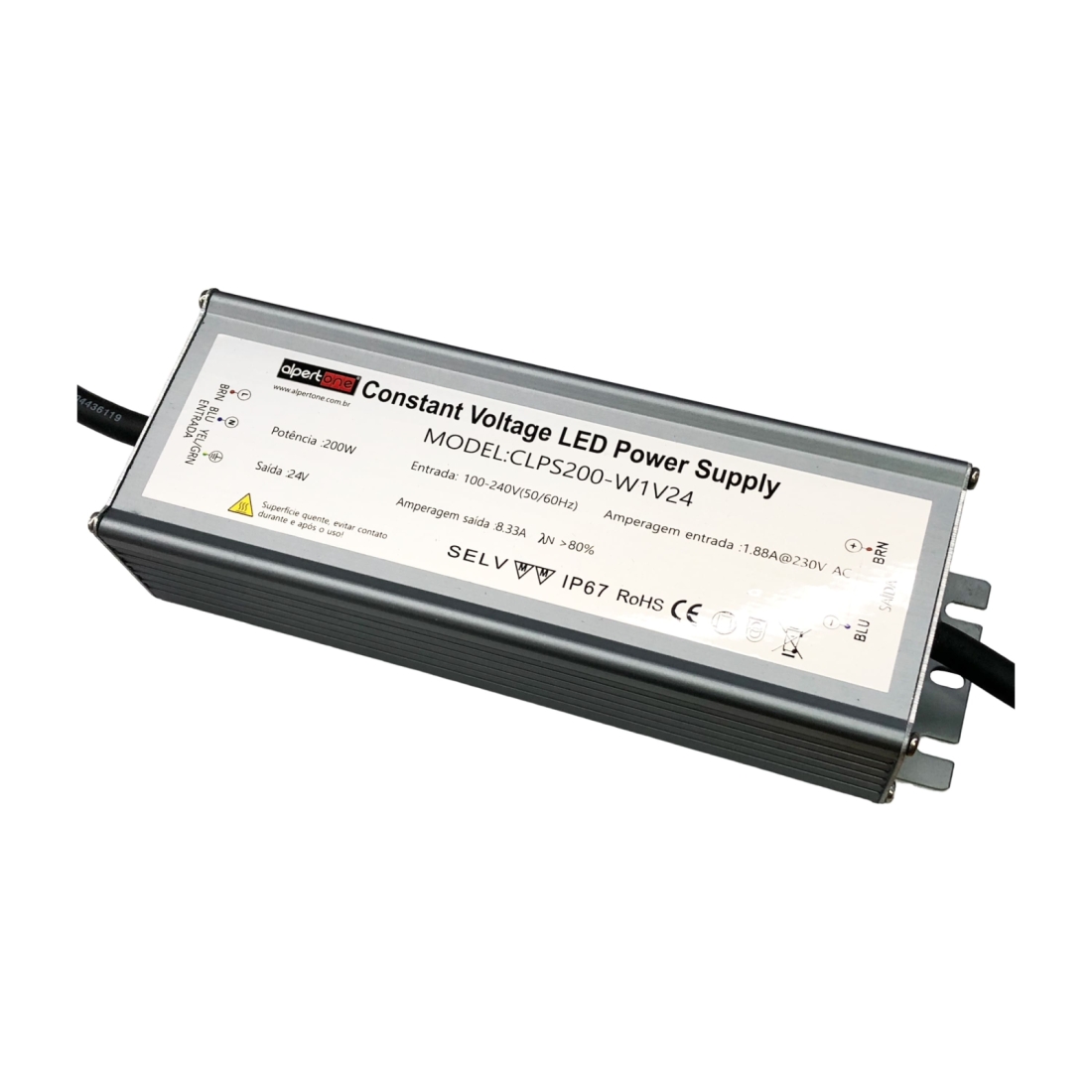 Fonte 24V Alpertone Blindada 8,33A 200 watts IP67 Bivolt 209x67x42mm 011201