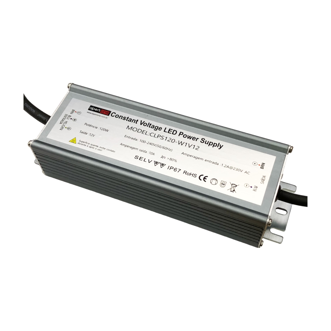 Fonte 12V Alpertone Blindada 10A 120 watts IP67 Bivolt 190x60x39mm CLPS120