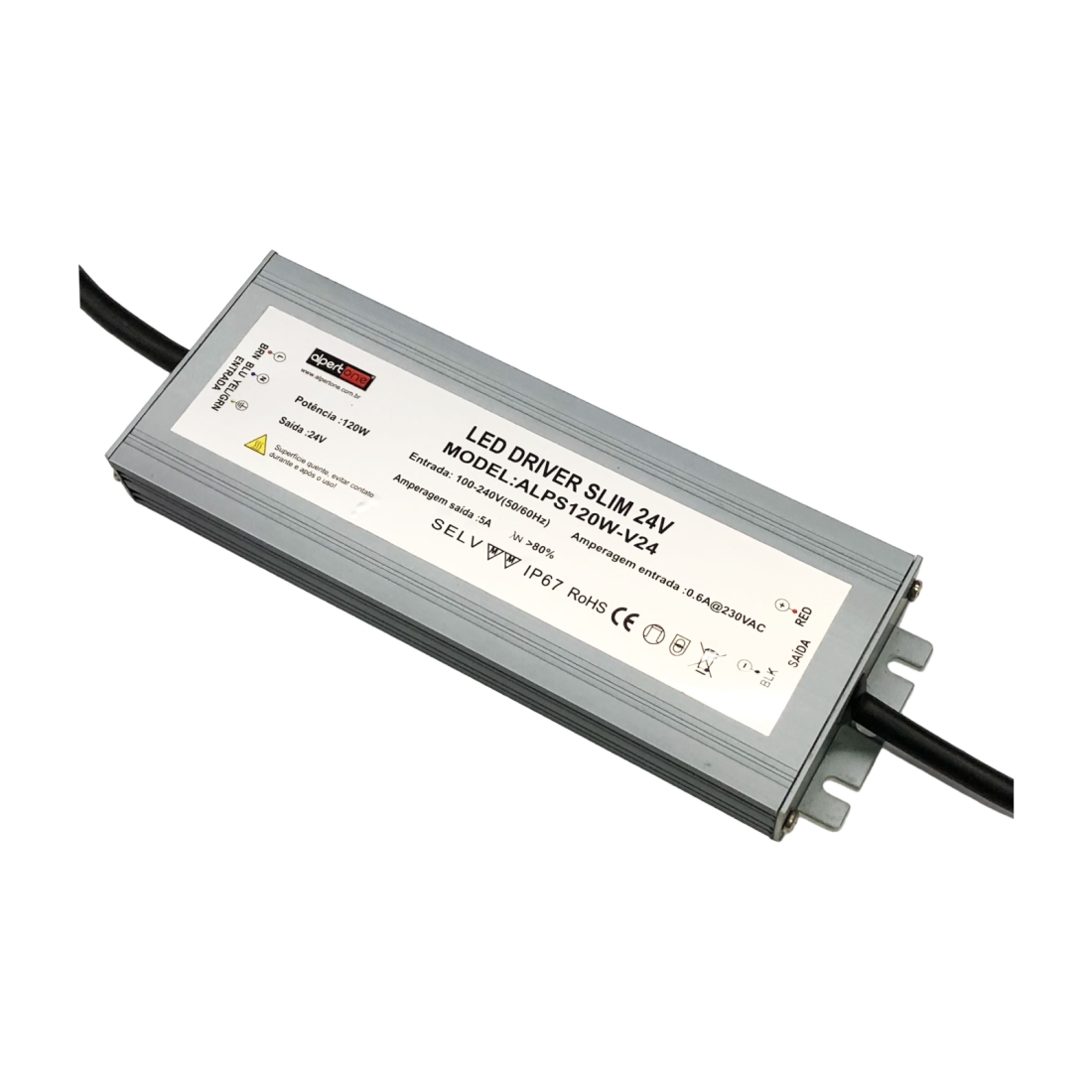 Fonte 24V Alpertone Blindada 5A 120 watts IP67 Bivolt 185x63x20mm 011136