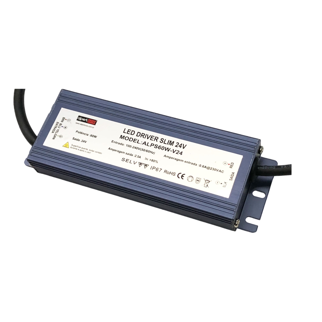 Fonte 24V Alpertone Blindada 2,5A 60 watts IP67 Bivolt 155x53x20mm 011135