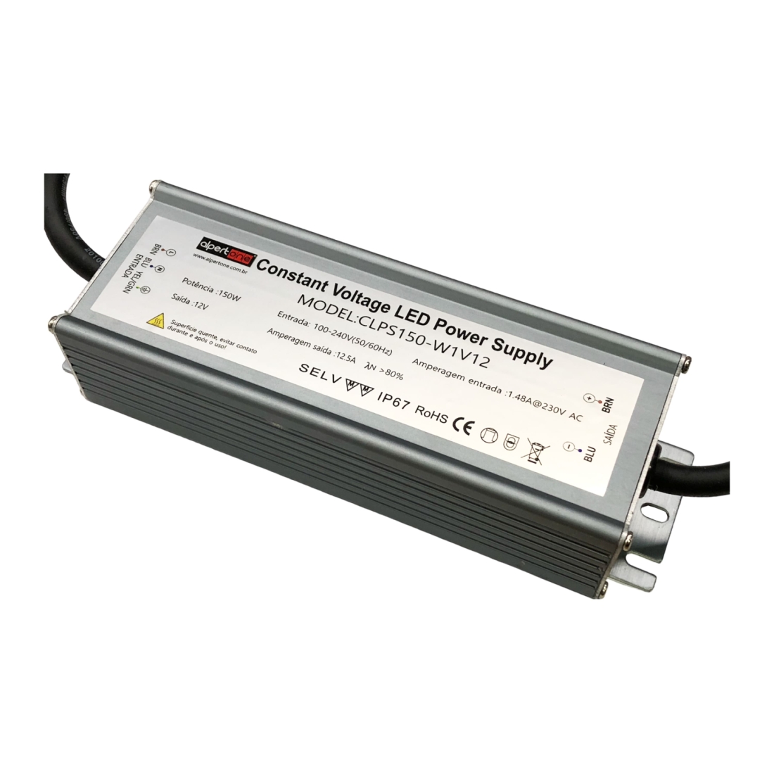 Fonte 24V Alpertone Blindada 6,25A 150 watts IP67 Bivolt 189x60x38mm 011200
