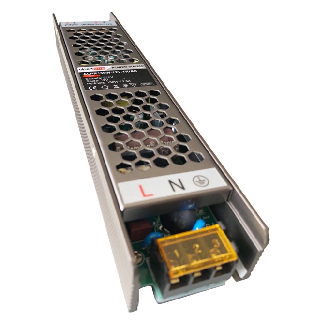Fonte 12V Alpertone Dimerizável Triac 12,5A 150 watts IP20 220V 195x49x29mm 020933