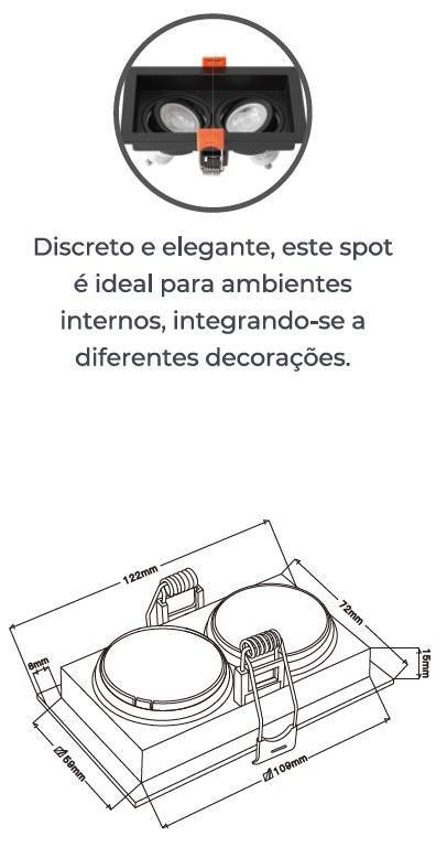 Spot Embutir Nordecor Loyo 2L Mini Dicroica MR11 Preto 122x72x15mm 6913