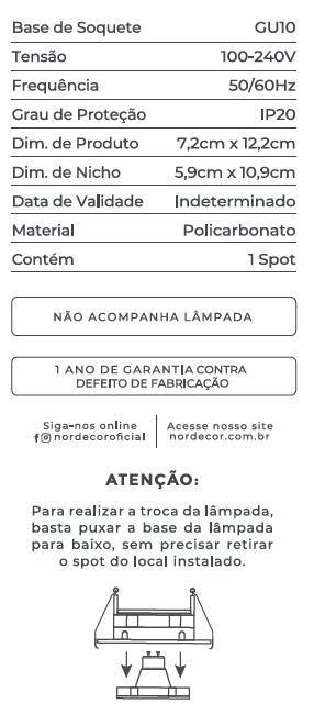 Spot Embutir Nordecor Loyo 2L Mini Dicroica MR11 Preto 122x72x15mm 6913