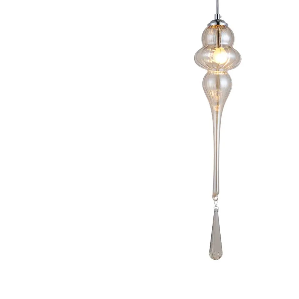 Pendente Bella Organika Metal Cromado e Vidro Champagne 1L E14 Ø135x650mm KB001A