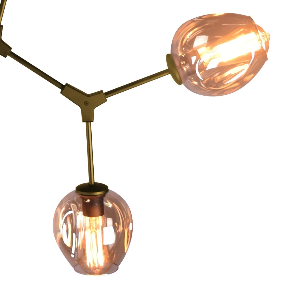 Pendente Bella Orbe Metal Dourado e Vidro Champagne 9L E27 950x1500x400mm KY001LG