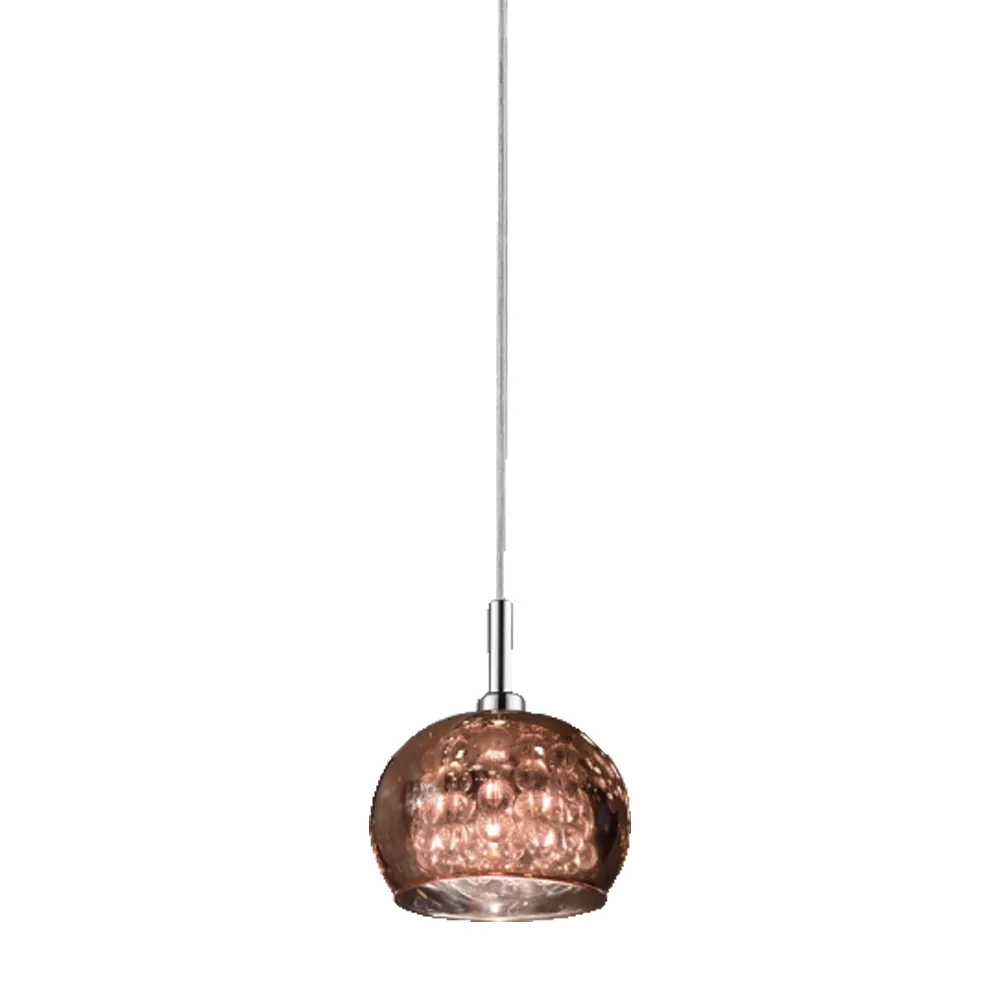Pendente Bella Soho Vidro Cobre e Cristais 1L G9 Ø130x160mm HO7613CO
